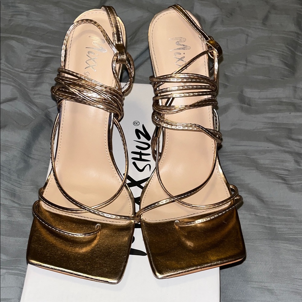 Mixx Shuz Metallic Gold Strappy Heels